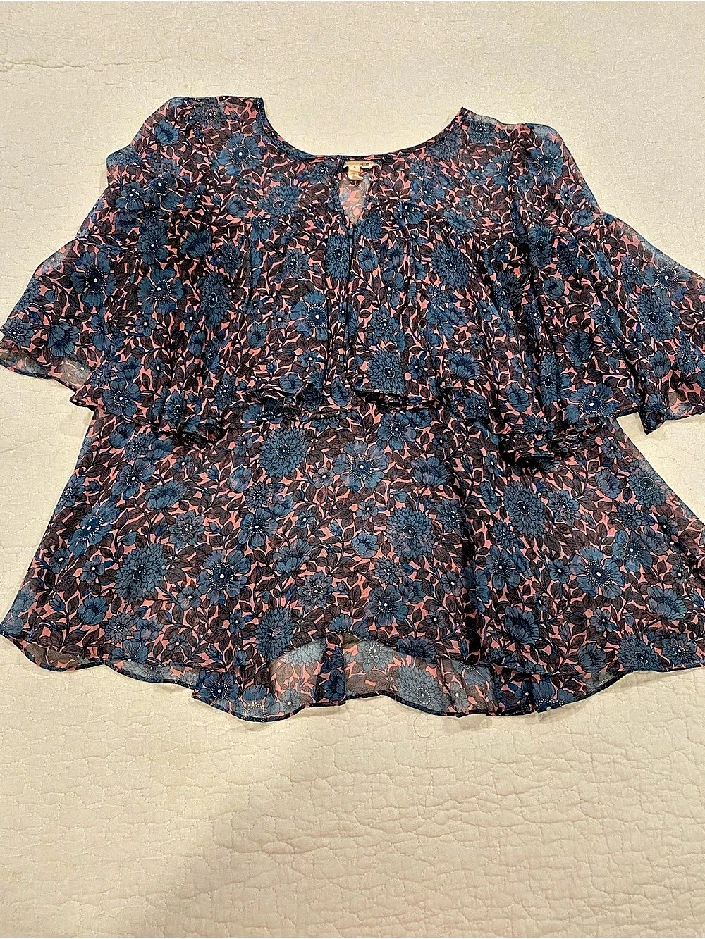 Rebecca Taylor Floral Blouse in Blue & Pink Size 4